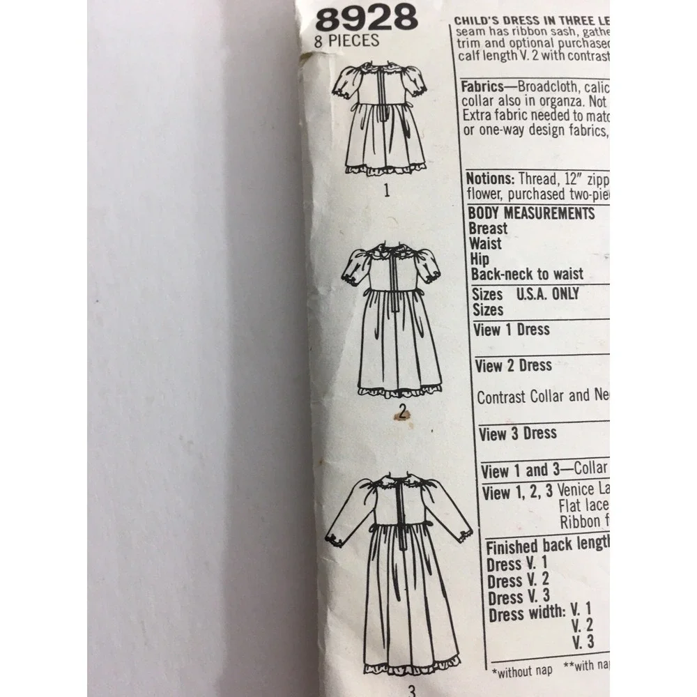 1988 Simplicity 8928 Vintage Sewing Pattern Gunne Sax Childs Dress Size 3